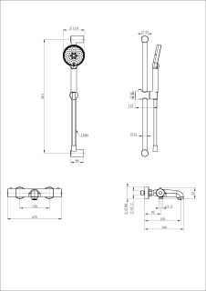 Смеситель для ванны с душевым гарнитуром Wonzon & Woghand WW-C2006-A-BGG с термостатом тёмный графит